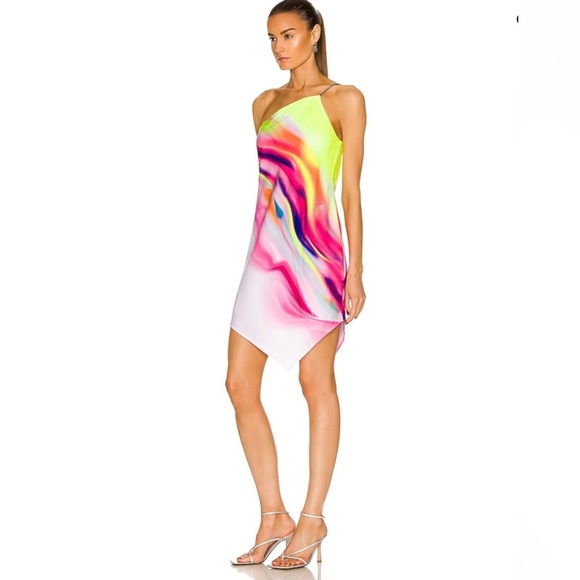 NWT ET OCHS Asymmetric One-shoulder Tie-dyed Crepe Mini Dress In Multicolor 6 - Picture 2 of 14